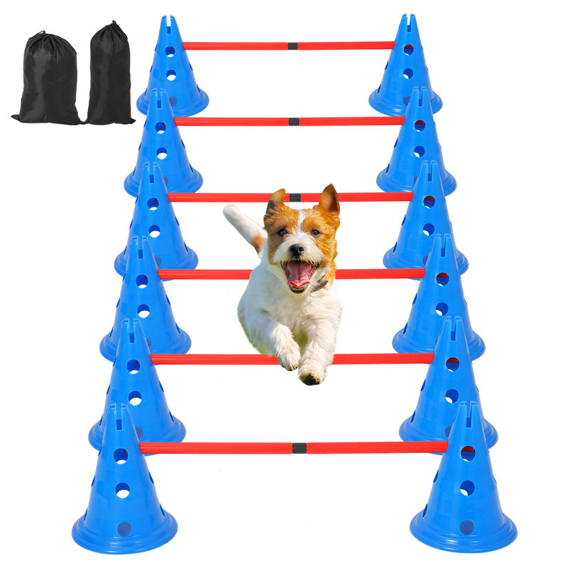 Dog Training Equipment Training Equipment Set – Obstacle Course Kit with 70" Tunnel, Jumping Ring, Adjustable Hoop, Weave Poles, Hurdle Cones, Rods, Treat Pouch, Pause Box – Indoor & Outdoor
