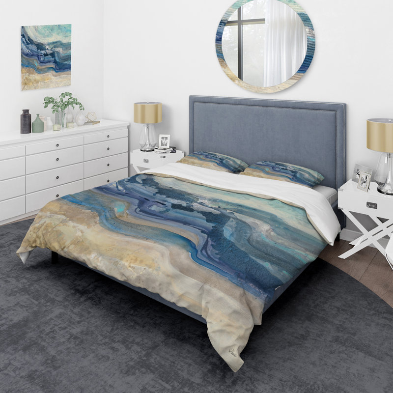 Coast Blue Sea Waves Watercolor - Ensemble de housse de couette Modern Farmhouse - Microfibre de polyester