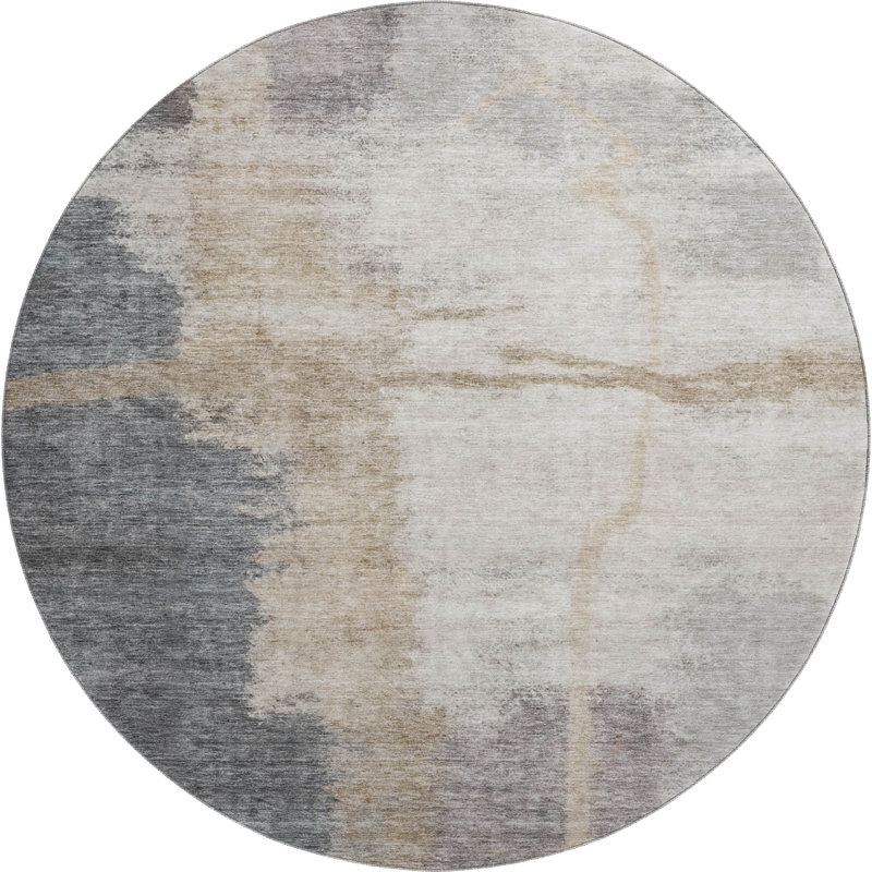 Premium Machine Washable Prisco Gray Rug, Round 8'