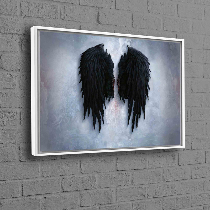 Modern Abstract Angel Art Canvas Featuring Fashionable Wings for an Artistic Wall Display, White, Framed Print without Mat