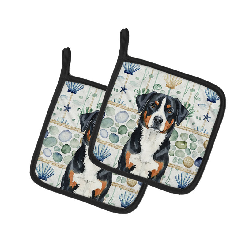 Paire de supports à casseroles en verre de mer côtier et grand chien de montagne