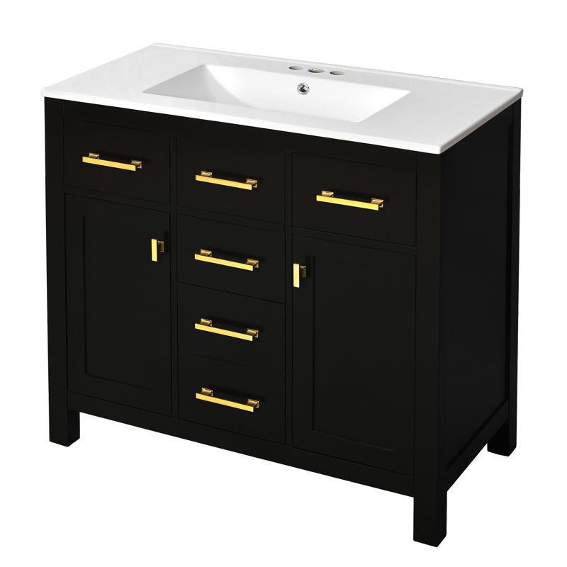 Meuble-lavabo 36 po avec lavabo, Noir, noir, noir, noir