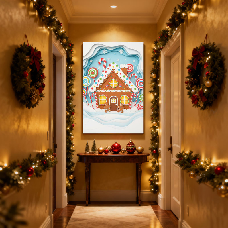 «Christmas Gingerbread House Candy Landscape», ensemble de 3 reproductions d'art sur toile, H 30 po x l 20 po