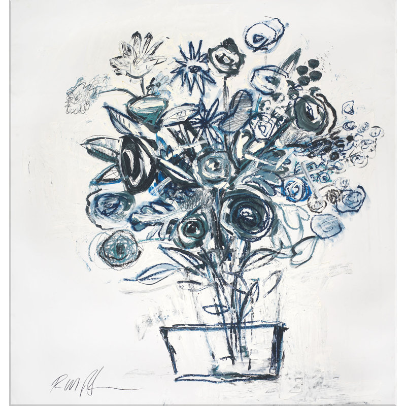 «New Flower with Blue» par Robert Robinson - peinture sur toile tendue