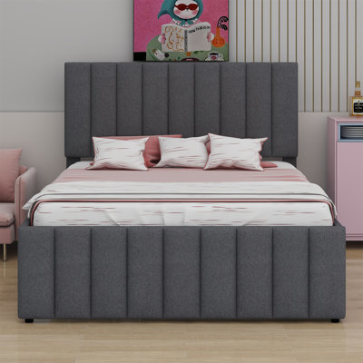 Upholstered Platform Bed With Trundle And 3 Drawers