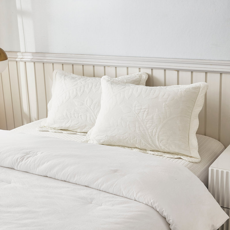 2 taies décoratives 100% coton matelassées, housses décoratives, Standard, Blanc brillant