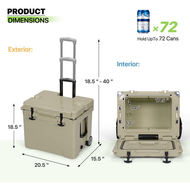 White 42 Quart Rolling Cooler with Wheels and Handle