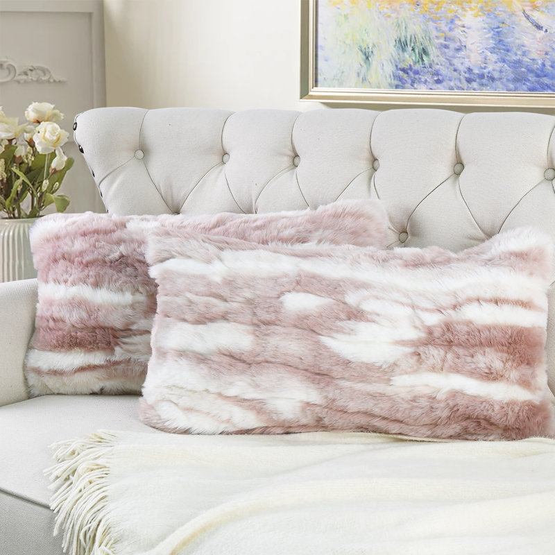Jacquard Lumbar Throw Pillow Cover, Pink