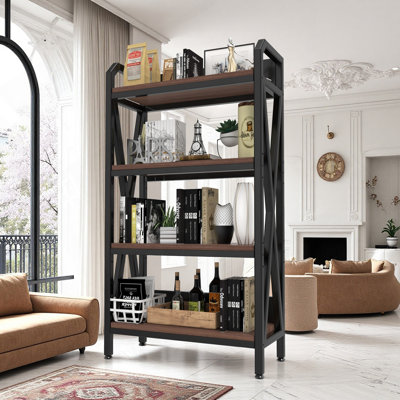 56.30'' Bakers Rack 4-Level Storage Shelves Metal And Wooden Kitchen Shelves, Kitchen Organizers And Storage, For Garage, Pantry, Bathroom, Closet ,33.50'' Length