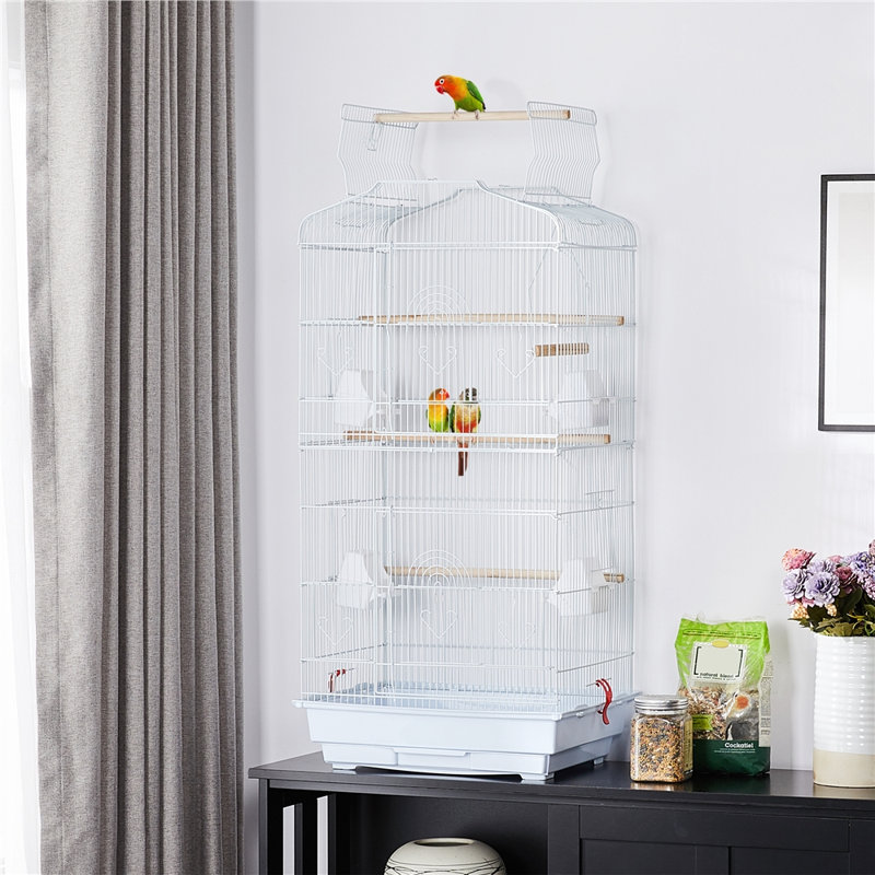 104.5cm Iron Victorian Top Table Top Bird Cage with Perch, White
