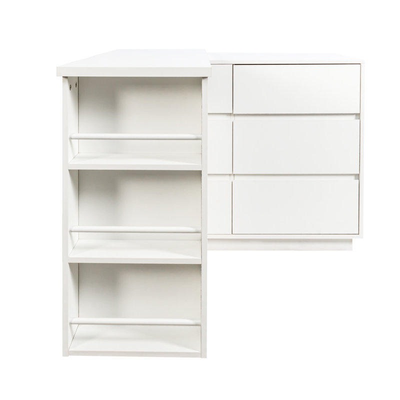Bureau d'ordinateur en L avec tiroirs et tablette à 3 niveaux Storifier