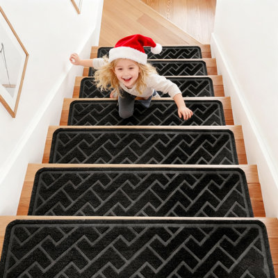 Paquet de 15 tapis d'escalier antidérapants de 8 po x 30 po, tapis de marche d'escalier en TPE pour marches en bois, tapis d'escalier en polyester lavables pour enfants et animaux de compagnie