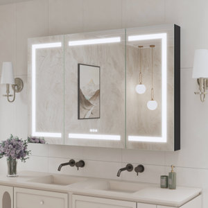 Illuminated Led Mirror Cabinet for Bathroom Wall Mounted Medicine Cabinet with Touch Switches for Color Change, Dimmer and Anti-Fog Function
