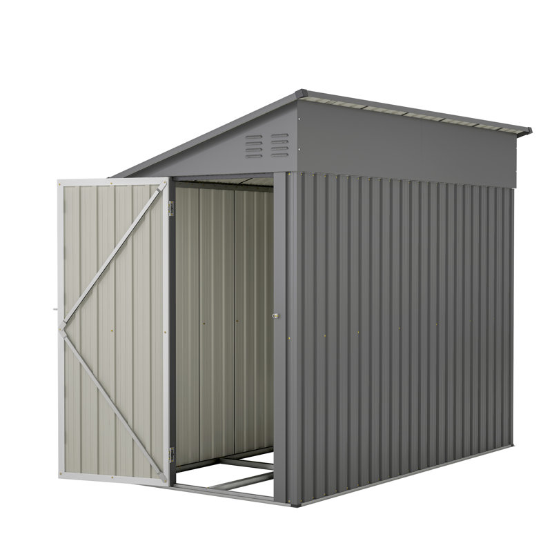 Remise de rangement moderne en métal résistante aux intempéries 4 pi x 8 pi Asa avec structure de plancher, porte simple (montage à gauche / à droite) pour la cour arrière