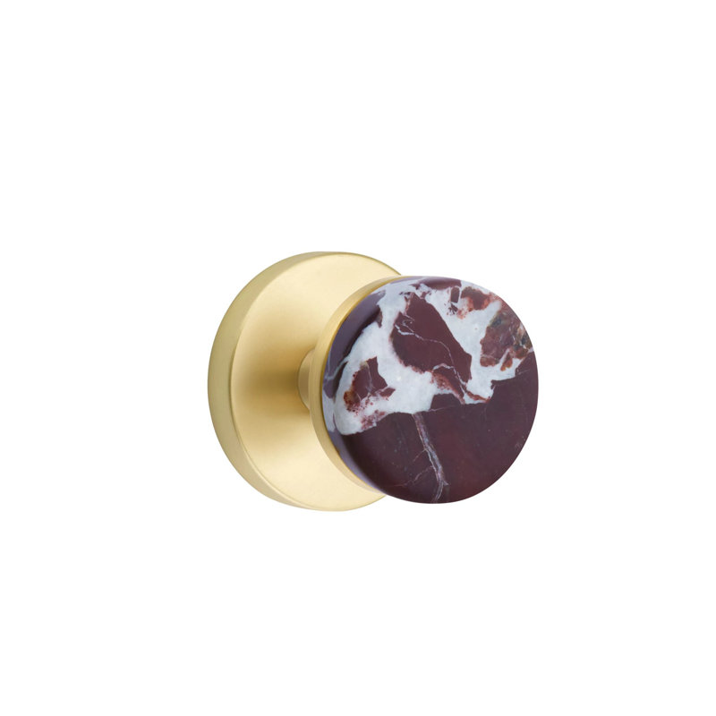 Ensemble de boutons de passage Emtek Select avec rosette à disque et tige conique, bouton en marbre Rosso Levanto (CF)