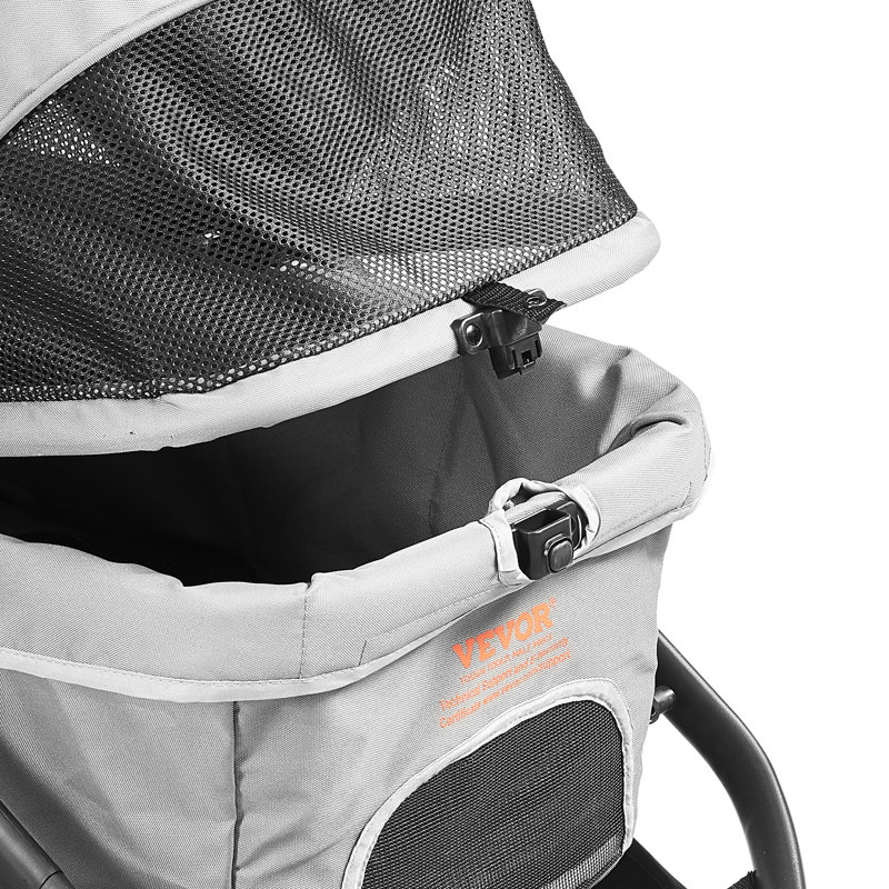 Gray Large Pet Stroller with Adjustable Handle and Storage