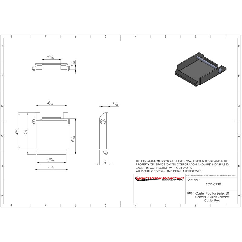 Roulettes à dégagement rapide - pour roulettes avec plaque supérieure de 4 pouces x 4 1/2 pouces - SCC