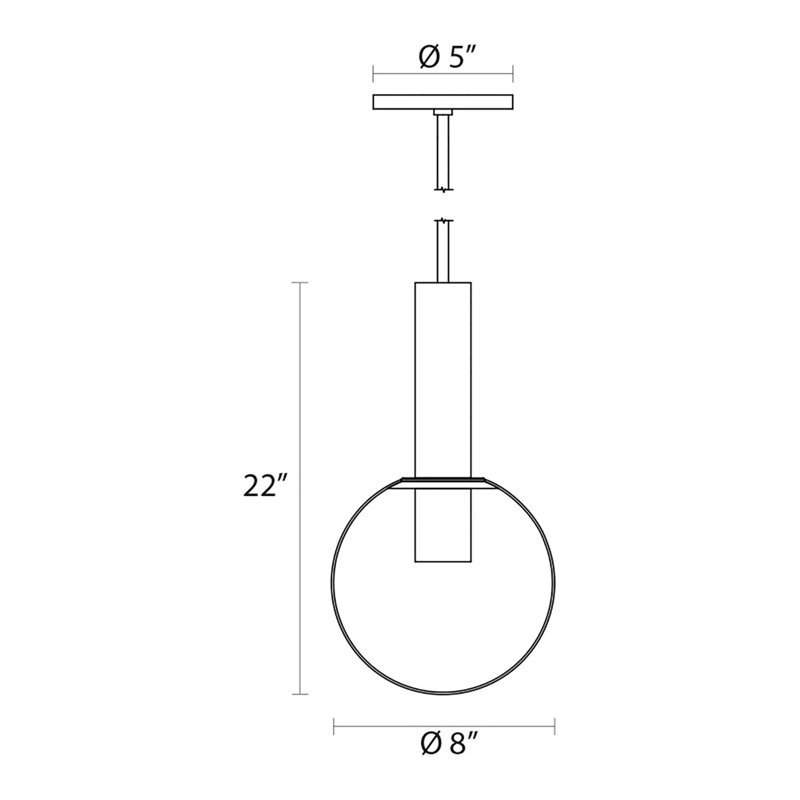 Luminaire suspendu sphère 1 lumière Mansbury, H 22 po x l 8 po x P 8 po, Nickel poli