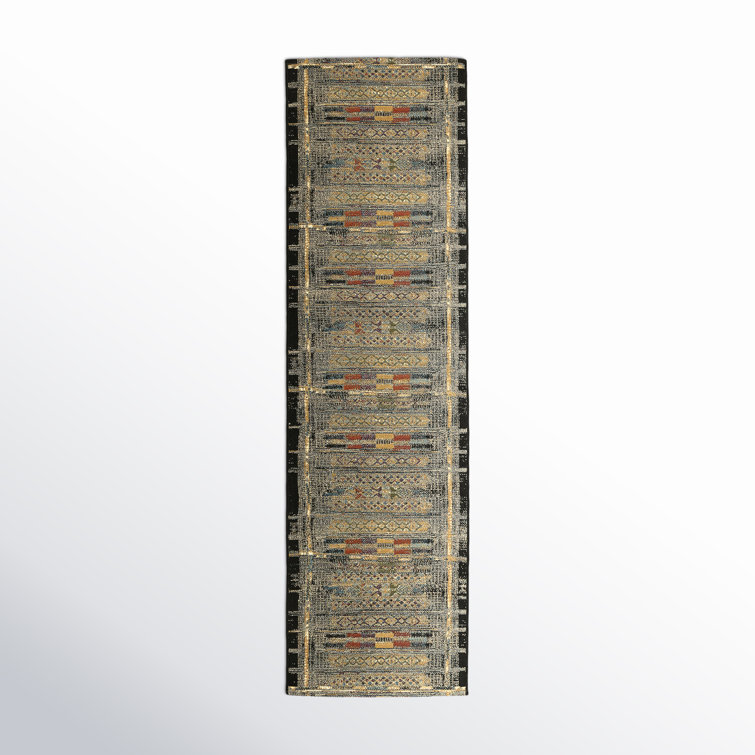 Sesena Striped Machine Made Flatweave  Polypropylene Indoor / Outdoor Area Rug in Black/Yellow/Red