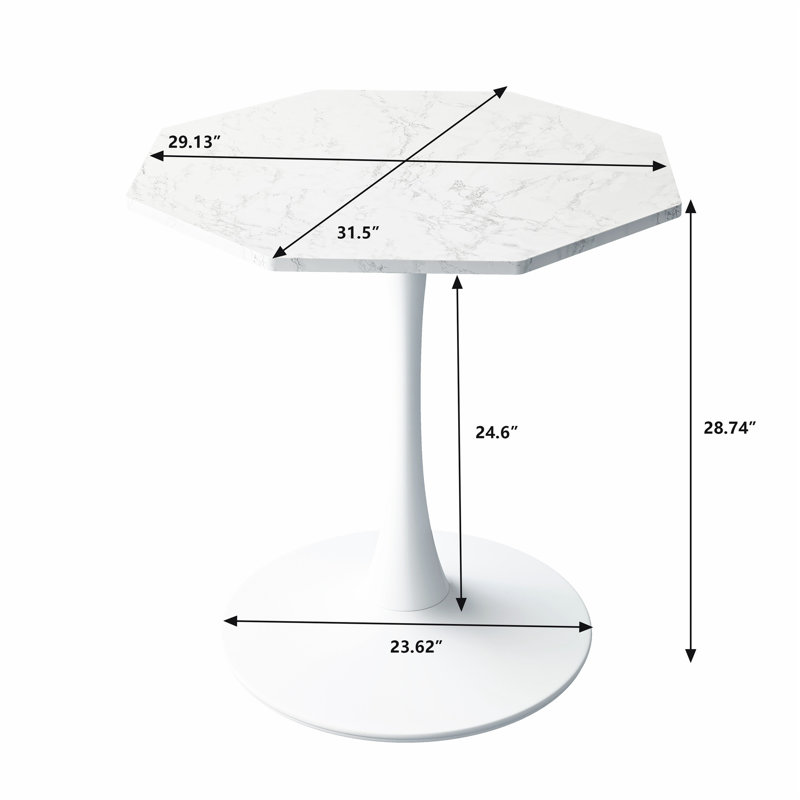 Modern Hexagonal Coffee Table with Sturdy Metal Base and MDF Top for Various Rooms, White Marble