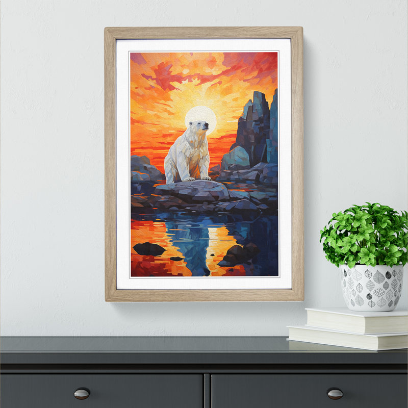 XYZ-FRM-V1223-5209 Polar Bear Orphism No.3 1 Piece Single Picture Frame Wall Art, 64cm H x 46cm W x 2cm D, Oak