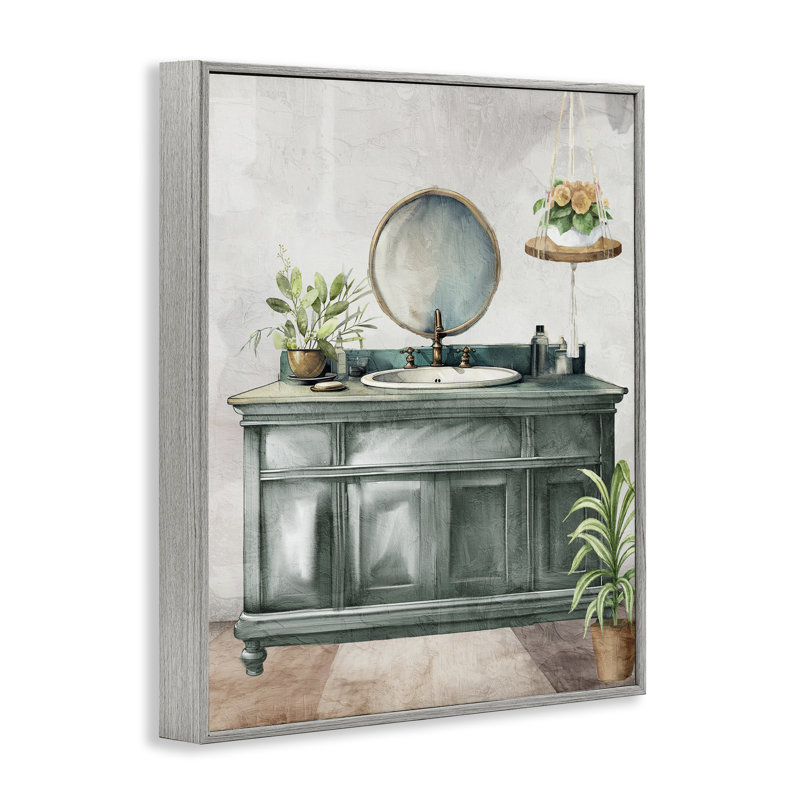 «Bath Greens Botanical Vanity», estampe numérique, conception de Kim Allen, Estampe numérique Farmhouse, H 14 po x l 11 po
