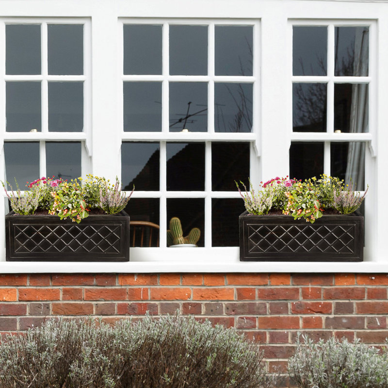 Stone Window Box Planter, 22 cm H x 60 cm W x 22 cm D, Dark Grey