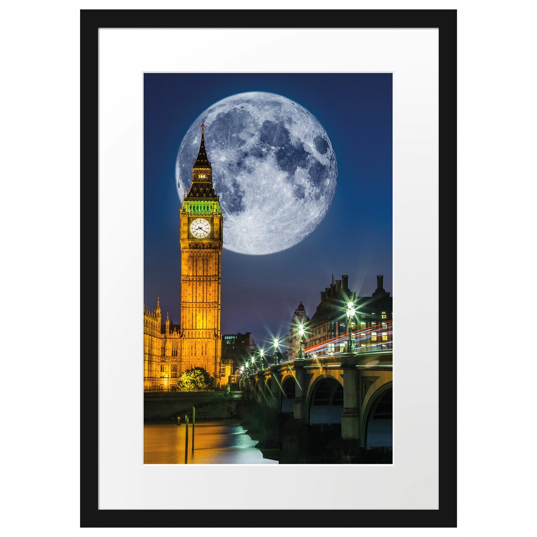 Gerahmtes Poster Big Ben vor Mond in London