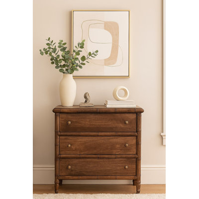 Commode sculptée en bambou à 3 tiroirs