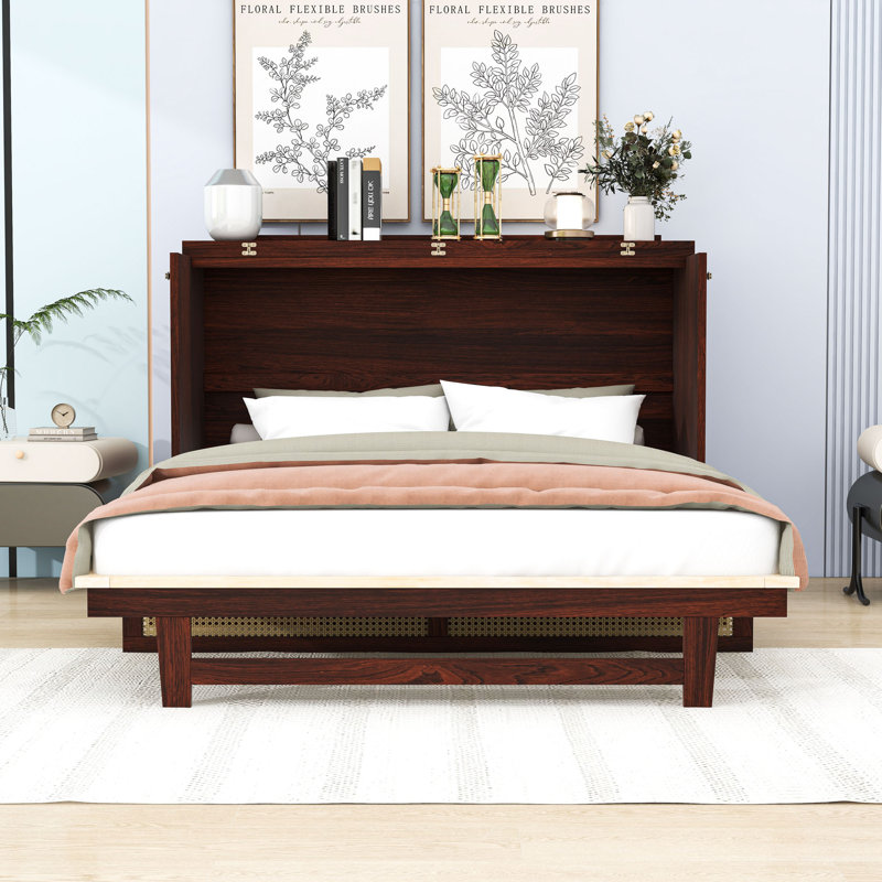 Grand lit escamotable avec tiroir de rangement, Noyer