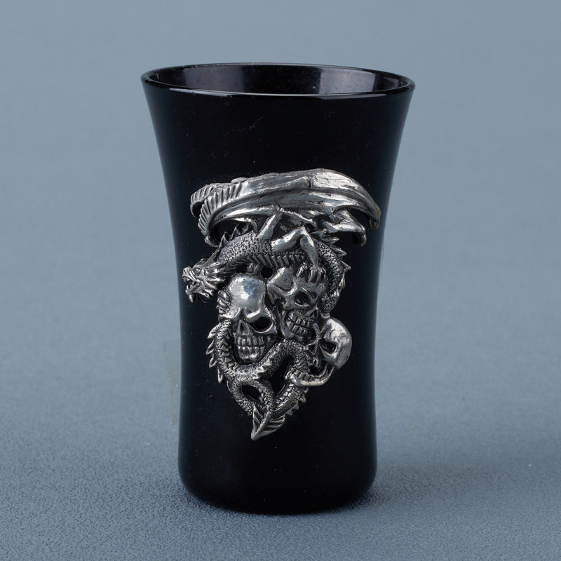 Verre à liqueur mauve foncé et argent 3,35 pouces H Dark Dragon and Three Skulls