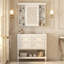 Meuble-lavabo de 36 po avec armoire à pharmacie, armoire à miroir moderne avec tablette réglable, armoire de rangement pour salle de bain à 4 tiroirs, armoire de rangement pour cadre de salle de bain en bois massif-114497825