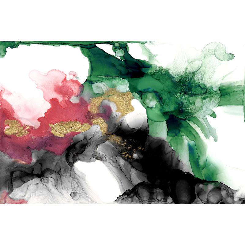 Emerald & Coral Expression II by Jennifer Goldberger - Wrapped Canvas Painting, 81cm H x 122cm W