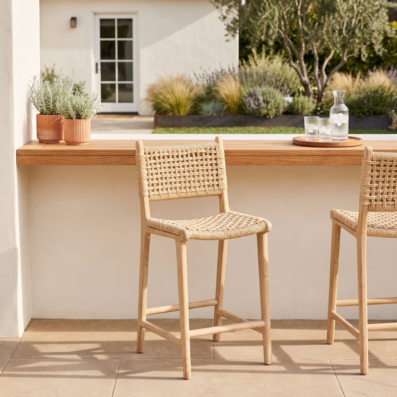 Yvaine Franc 25" Teak Patio Bar Stool