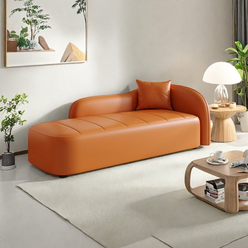Méridienne légère en similicuir en forme d'arc, Orange, Orienté à droite