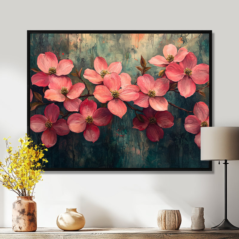 Imanie - Floral Wall Art, H 12 po x l 20 po, Cadre flottant, Noir
