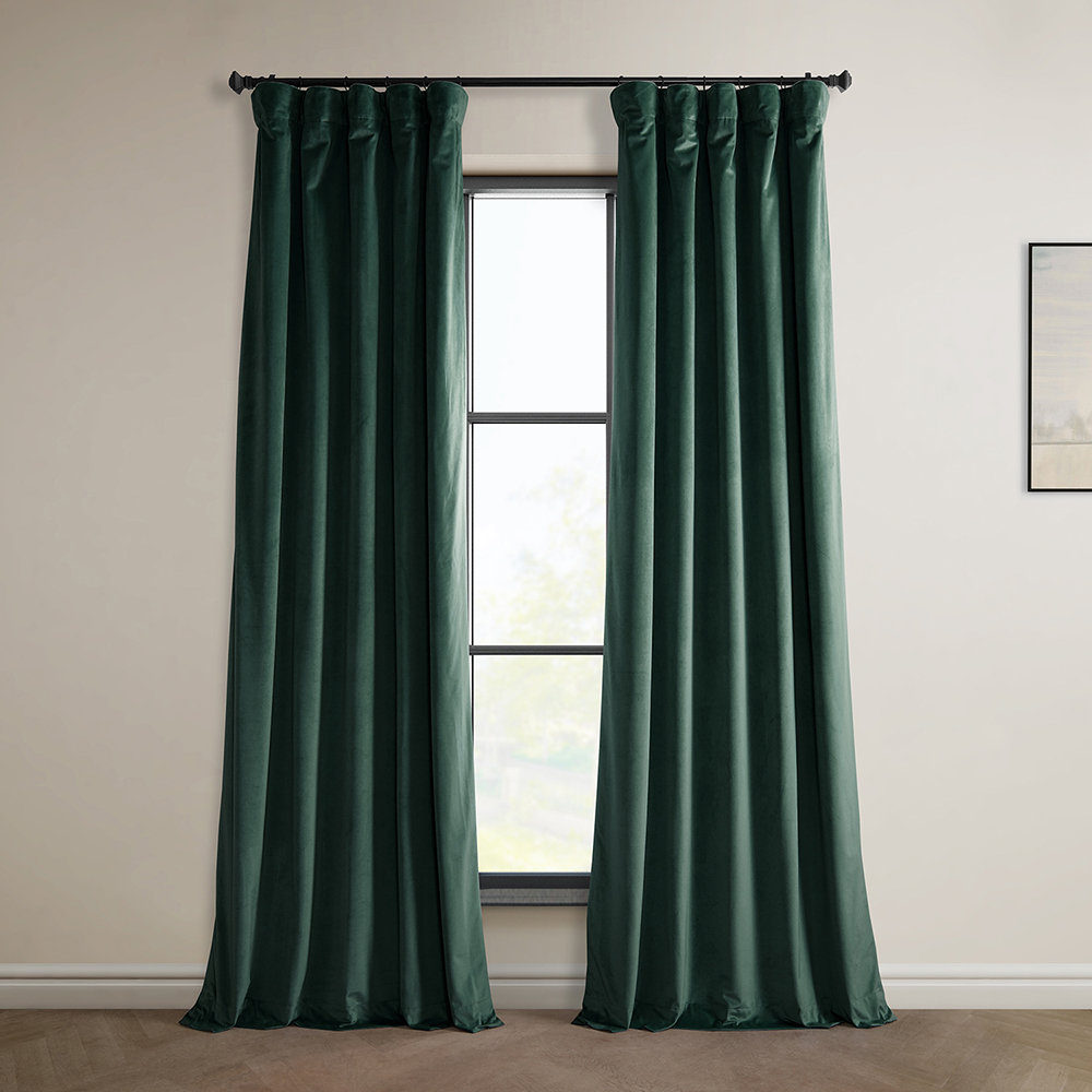Matra Plush Velvet Room Darkening Curtain Panel, Forestry Green, 50" W x 96" L