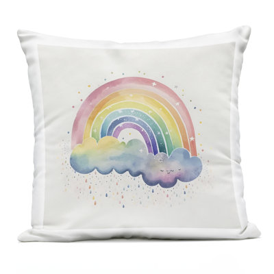 Bright Boho Rainbow & Stars Outdoor Printed Pillow, design by Creative Studio, 18 x 7 x 18