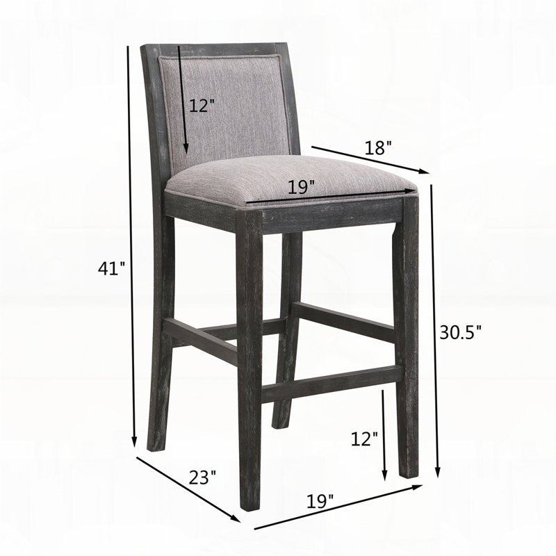 Ensemble de 2 tabourets de bar, structure en bois d'hévéa, coussin en tissu éponge et tabourets de bar rembourrés