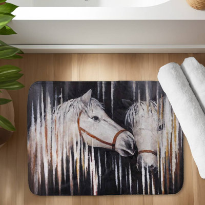 Two white horses kissing Bath Mat with Non-Slip Backing - Quick Dry Memory Foam Bathroom Rug - Absorbent - Modern Plush Spa-Style - Machine Washable