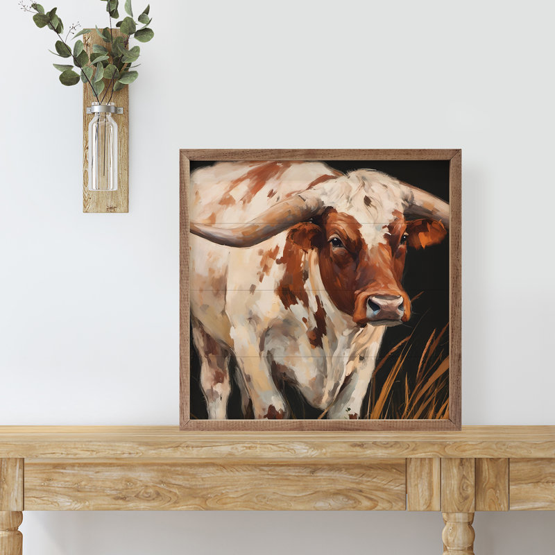 Longhorn brun et blanc, H 24 po x l 24 po