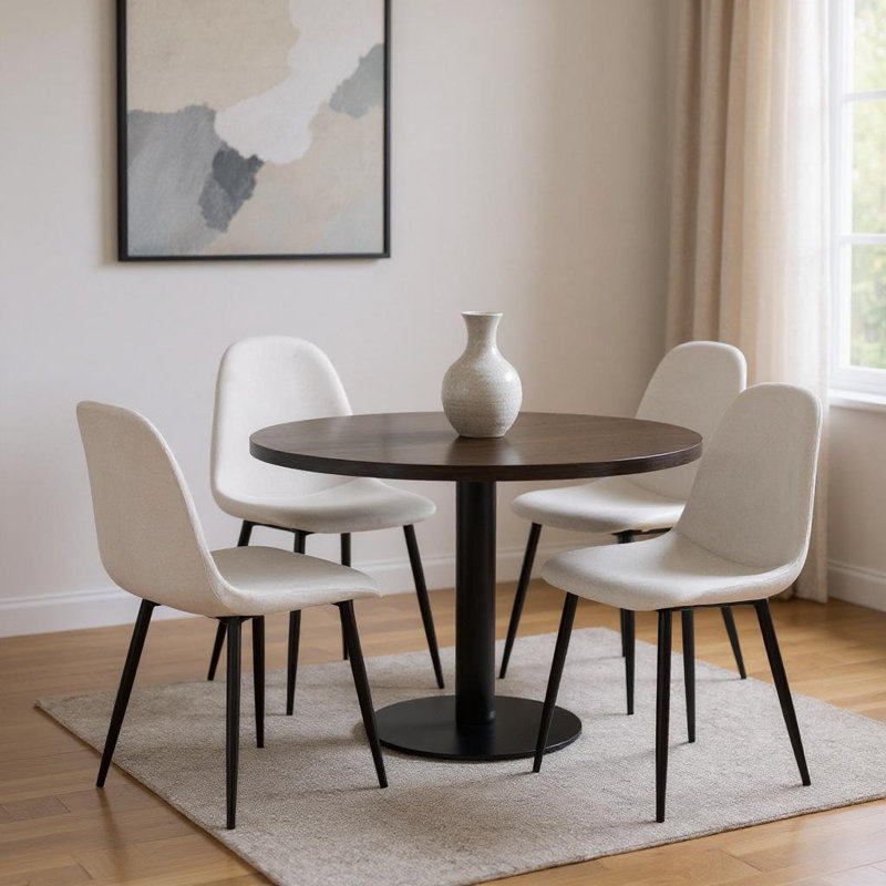 Ensemble de quatre chaises d'appoint de salle à manger rembourrées en tissu beige et noir