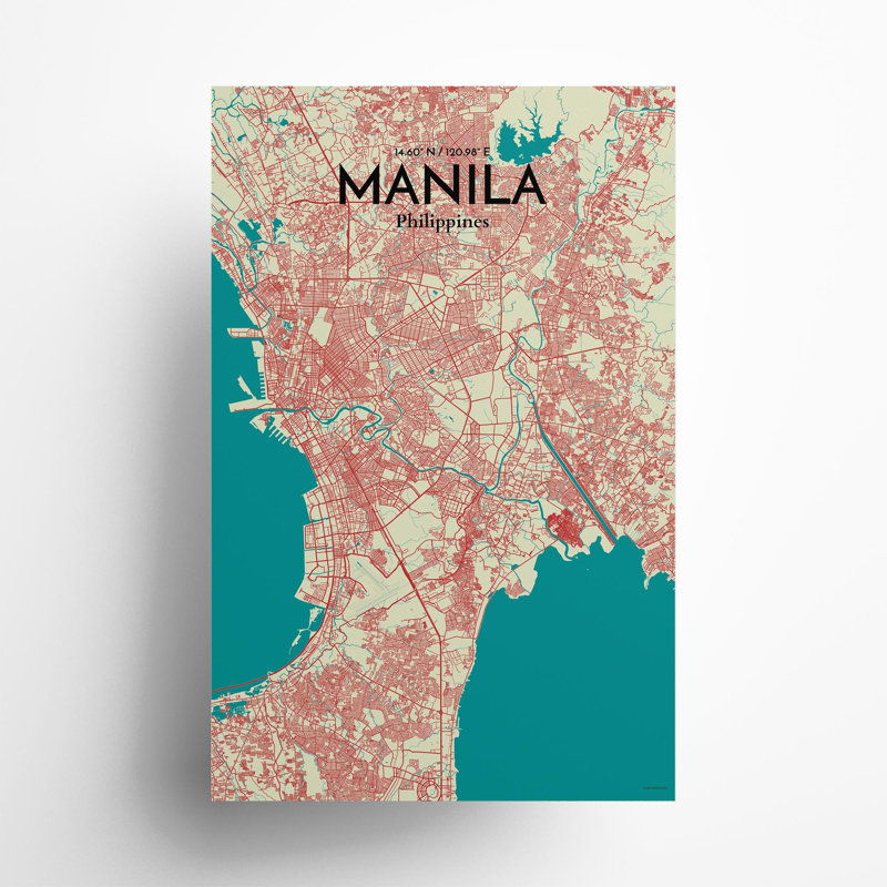 Manila City Map In Tricolour - No Frame Print, 17cm H x 11cm W x 0.05cm D
