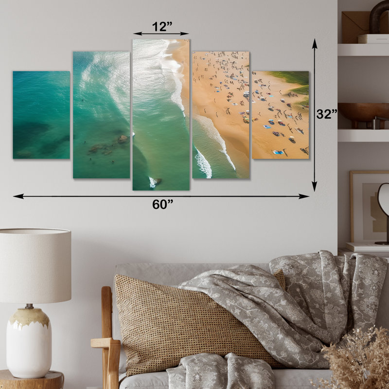 Vue aérienne de la plage côtière II - art mural multi-panneaux pour la plage et l'océan