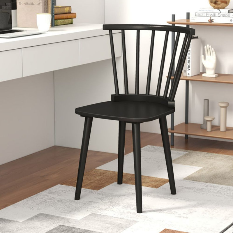 Costway Rubber Wood Windsor Dining Chairs Set Of 2 With Spindle Back For Living Room, Black