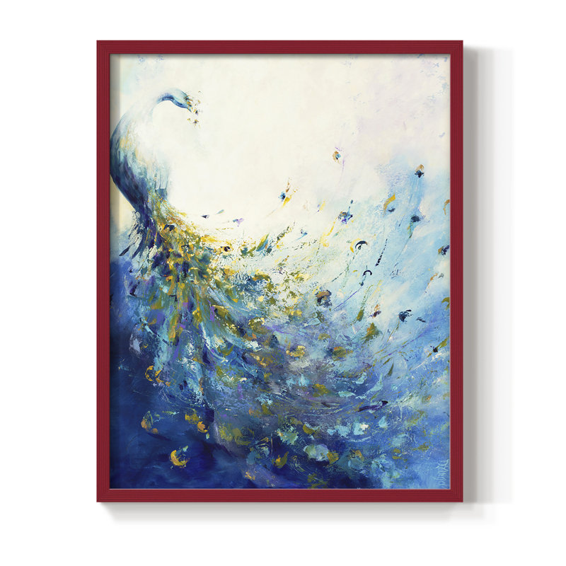 Plumage, reproduction encadrée - bois massif, H 21 po x l 17 po, Rouge