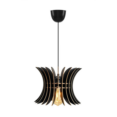 Scandinavian Style Black Wing Chandelier, MDF Body, Adjustable Cable, 21.7 x 10.4 inches | E27 Socket, Max 40W | Elegant Solid Color Design Perfect for Modern Home Décor & Lighting