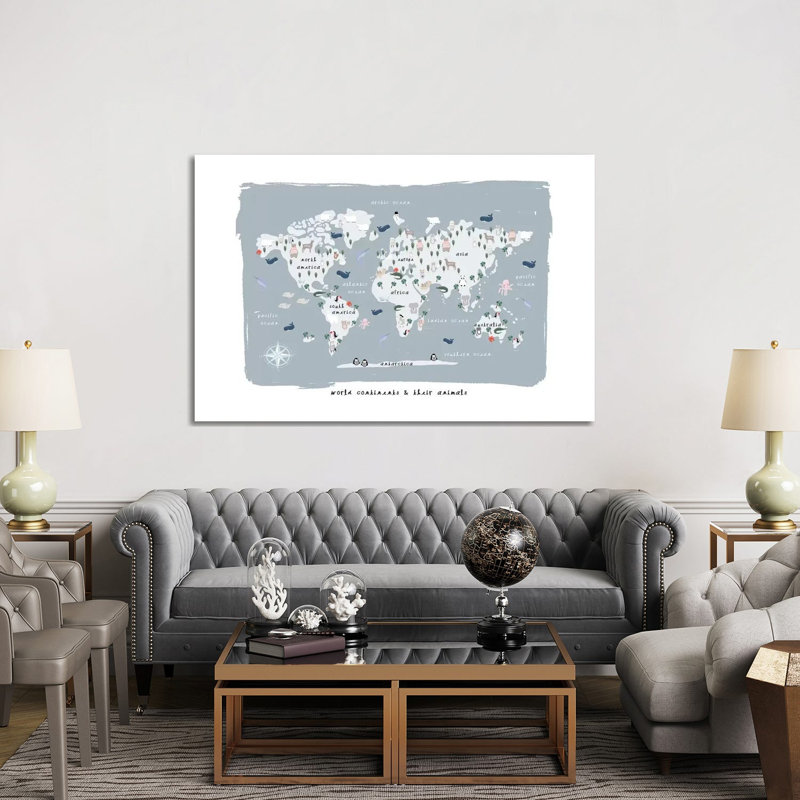 World Continents Map by Leah Straatsma - Wrapped Canvas Print, 152.5 cm H x 101.5 cm W