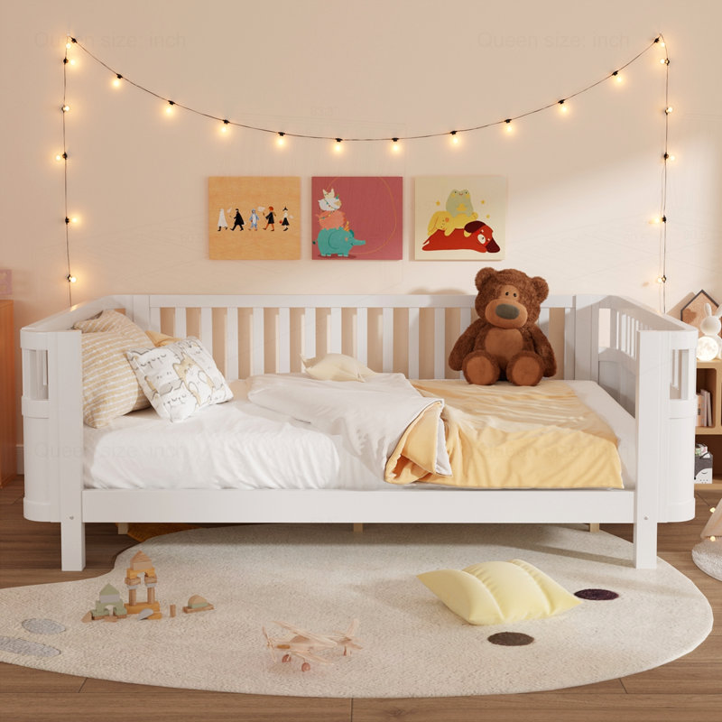 Lit plateforme en bois avec rails, Blanc