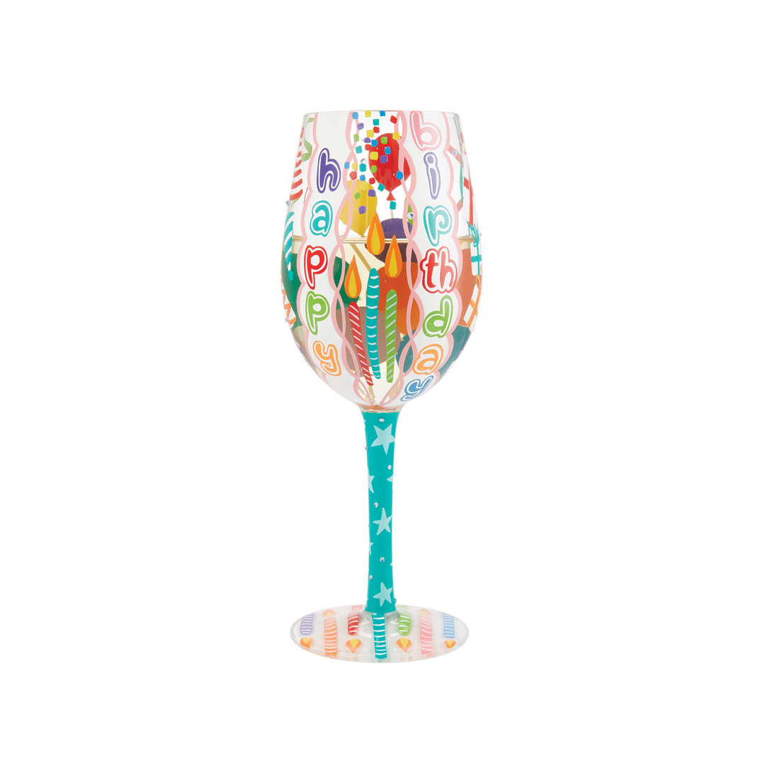 Lolita Happy Birthday Blast Hand Painted Wine Glass 9in H enesco